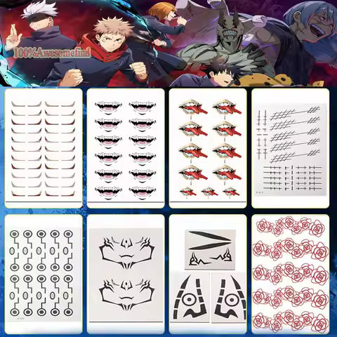 Anime Jujutsu Kaisen Halloween Party Men Cosplay Temporary Tattoo Stickers Itadori Yuji Geto Suguru 