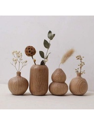 1只農舍風小木花瓶用於家居裝飾,現代農舍風木製口袋花瓶適用於臥室辦公室客廳書架裝飾乾花和人工綠植