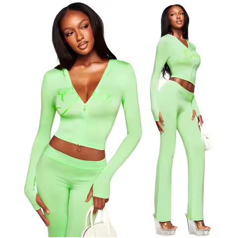 Gia neon green regular shoulder slim-fit letter print topstitching design slim-fit hooded zip-up sho