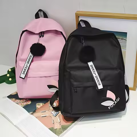 Women's Canvas Backpack for Junior High School Students Triangular Reinforcement Canvas Backpack Wat