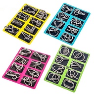 Kit 8pcs/ Set Metal Puzzle Buckle IQ Mind Brain Teaser Puzzles Kids Adults Interactive Game Reliever