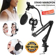 Stand Mic Condenser Microphone Holder 360 Lazypod + Clamp + Holder Hp + Pop Filter Stan Mikrofon Mix