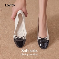 Lovito Elegant Mary Janes Bow Flat Shoes Spring/summer Black Mary Janes for Women LFA83034 Lovito Ka