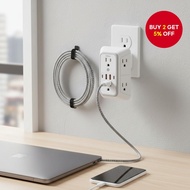 3-Sided Outlet Extender with Surge Protection - 6 Outlet Splitter, 4 USB Ports (2 USB-C), Wall Charg