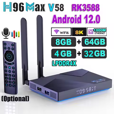 H96 MAX V58 Android 12 TV Box Rockchip RK3588 Octa Core 8GB LPDDR4 64GB 1000M LAN 2.4G 5G Dual WIFI