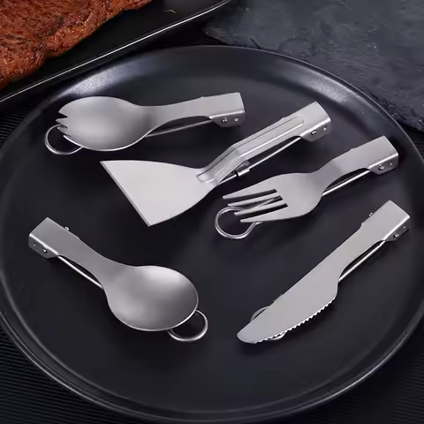 Pure Titanium Camping Utensils Ultralight Hiking Cutlery Set Foldable Titanium Spork Spoon Lightweig