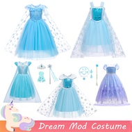 Frozen Elsa Costume For Baby Girl Summer Blue Dress For Kids Girl Mesh Short Sleeve Gown Halloween Christmas Outfits Set