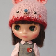 Blythe大布尺寸手工編織粉紅熊娃帽