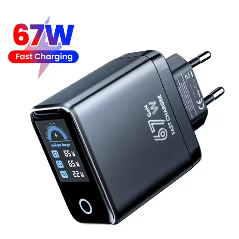 67W GaN Wall Charger USB Type C Fast Charging LCD Digital Display Device Portable Travel Charger For