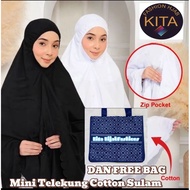Telekung Travel Mini Cotton Sulam Dengan Beg Percuma Dan Zip Pocket Untuk Hajj Dan Umrah - Wanita, A