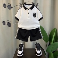 Ootd for Baby Boy Summer Fashion Printed POLO Shirt Short Sleeved Black Shorts Set 1-10 Years Old Ki
