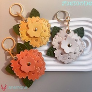 ANEMONE Peony Flower Keychain, Entrance Guard Card Keyring Hydrangea Pendant, Lovely Creative PU Lea
