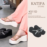 KATIFA K511D 7P Wedge Sole Flip-flops with Stone-Studded Clips, Super Light and Comfortable PU Sole,