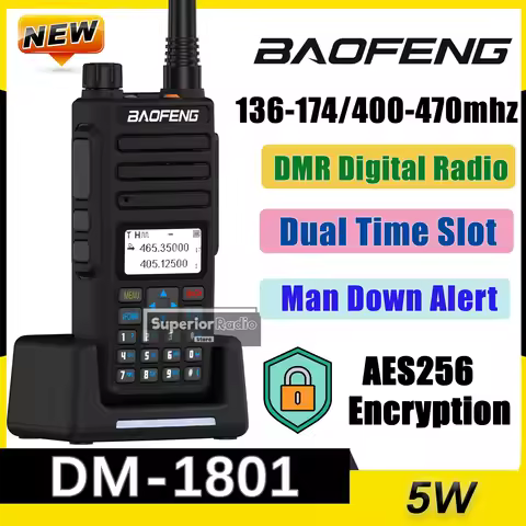 Baofeng DM-1801 DMR Walkie Talkie AES256 Encryption Man Down Alert Dual Time Slot Roaming Recording 
