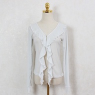 Gentle Vintage Slim Fit คอ V บัวใบผ้าคลุมไหล่คาร์ดิแกนด้านบนบางเครื่องปรับอากาศเสื้อแขนยาวกันแดดผู้ห