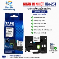 Printed Labels HZE-231 / TZe-231 – 12mm x 8m – Black Letters on White Background, Used for E1000 Pro