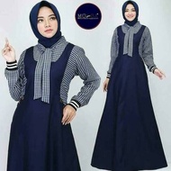 Gamis Dress Mix Motif Tartan Kotak Kotak Syar i Baju Muslim Fashion