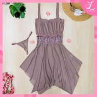 NIGHTGOWN SLEEPWEAR LINGERIE WANITA DRESS TINKERBELL TRANSPARAN LACE NUDE PREMIUM PL28
