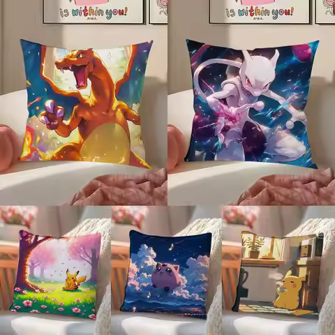 Pokemon Lucario Anime Plush Pillow Cover Soft Short Plush Cushion Cover For Sofa Bedroom Home Decor 
