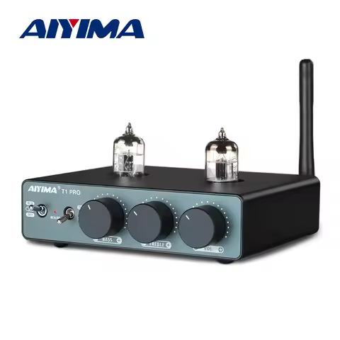 AIYIMA Audio T1 Pro Bluetooth Tube Preamplifier Hifi Stereo Amp Valve Vacuum With Treble&Bass Tone C