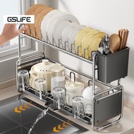 GSlife Dish Drainer Rack Kitchen Dish Drying Rack Metal Plate Organizer With Drip Plate