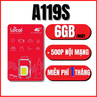 Sim 4G Local Mobifone A119S 6GB/ ngày - 180GB/ tháng 500 phút gọi SIÊU DATA Sẵn 1 Tháng. Chưa kích