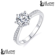 iLove Jewellery 925 Sterling Silver 0.5ct.1.0ct Moissanite Ring Round Brilliant D Color 18K White Go