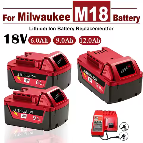 M18 For Milwaukee 18V Power Tool Battery, Charger BR XC M18B5 48-11-1860, Built-in 18650 Power Tool 