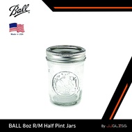 JJGLASS - BALL 8oz R/M Half Pint Jars - Ball Mason Jar โหลแก้วถนอมอาหารบอลล์ ปากธรรมดา 8 ออนซ์ ขวดบรรจุอาหาร เก็บอาหาร ขวดแก้วใส่เครื่องดื่ม
