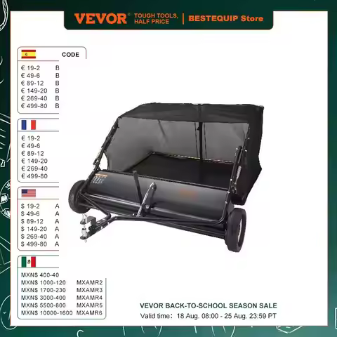 VEVOR Tow Behind Lawn 21/26/44/50in Sweeper Large Capacity Heavy Duty Leaf & Grass Collector with Ad