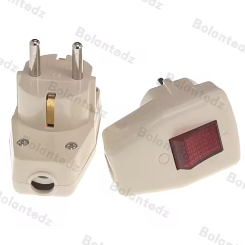 1PCS Schuko Germany Type F Rewireable Power Plug 250V 16 Amp W/ LED Indicator Switch