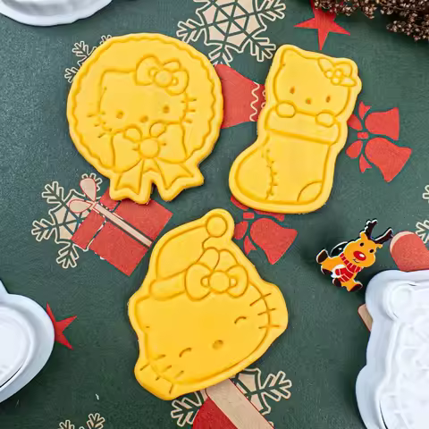 3PCS Kawaii Charms Christmas Hello Kitty Baking Mold Cartoon Cute Japanese Boots Hat Hello Kitty Bak