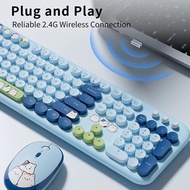 JOMAA Ergonomic 2.4G Wireless Keyboard Mouse Combo 104 Keys Retro Round Keycaps Cute Cat Keyboard Wi