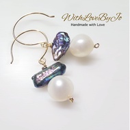 14K Gold Filled Biwa & Freshwater Pearl Earrings