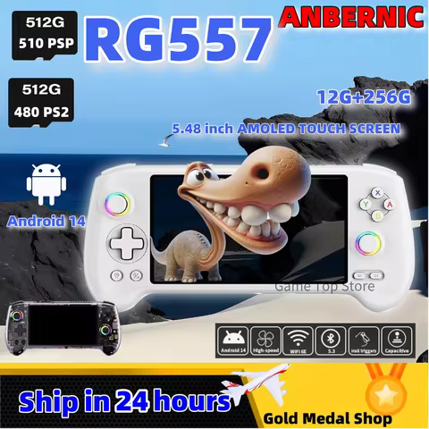 ANBERNIC RG557 RG 557 Portable Handheld Game Console 5.48" AMOLED Screen Dimensity Android 14 Joysti