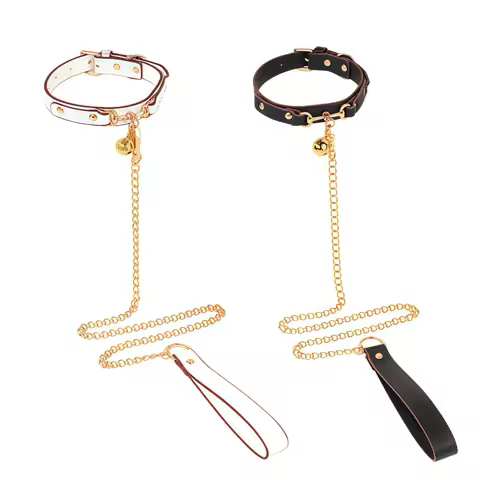 Adjustable PU Leather Neck Collar With Bell Traction Chain BDSM Erotic Slave Collar Restraint Access