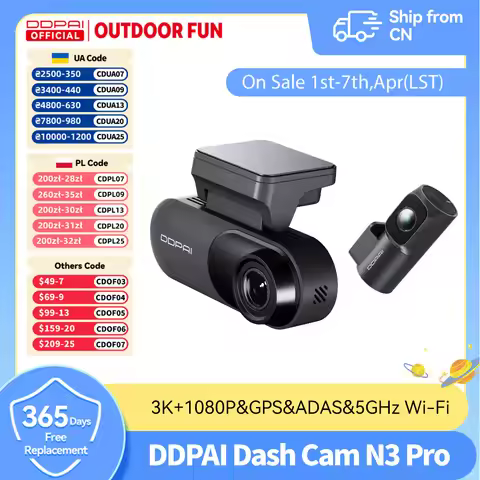DDPAI Dash Camera Mola N3 Pro Car Cam Front and Rear Car Recorder 3K Car DVR Dash Camera Recorder GP