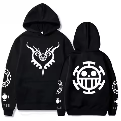 Trafalgar Law Hoodie Heart Pirates Symbol Double‑Sided Sleeve Print Loose Pullover Sweatshirt Unisex