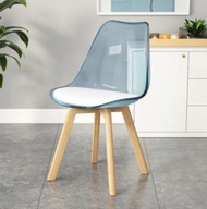 全城熱賣 - 簡約靠背實木腿塑料椅子(透明款*蘭色)(尺寸:43*43*81CM)