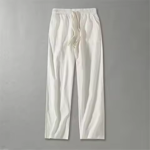 2026 Men Straight Pants Summer Men Casual Solid Color Pants Male Cotton Linen Pants Man Breathable T
