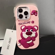 Cute Strawberry Bear Soft TPU Phone Case Compatible for IPhone 11 13 14 15 12 Pro XS Max X XR 7 + 8 Plus Cartoon Shockproof Casing Camera Protection Cover Cell Precticer