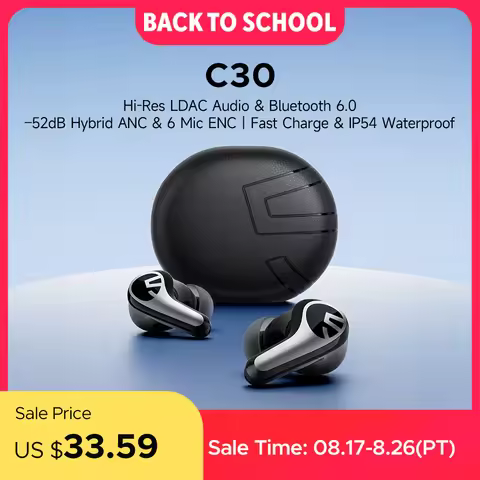 SOUNDPEATS C30 Wireless Earphones -52dB Hybrid ANC Bluetooth 6.0 Headphones Hi-Res LDAC Audio, 6 Mic