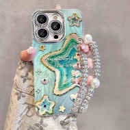 เคสสำหรับ iPhone 15 Pro Max 14ProMax 13ProMax ปกป้องด้วยฟิล์มคริสตัลเทียมประกายเชือกแขวน13ProMax 11P