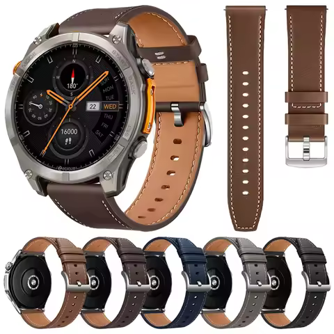 22mm Leather Watch Band for Zeblaze Vibe 8/7/7Pro Stratos 4/3/2 Ultra Straps For Xiaomi Watch S1 S2 