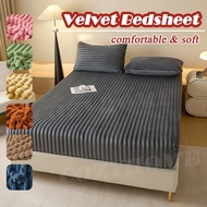 Striped Velvet Garterized Bed Sheet Super Soft Fluffy Comfortable Fleece Bedsheet Pillowcase