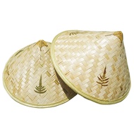 Pack of 2 Bamboo Hat Rice Hat Fishing Hat 3 Leaves Decoration on The Surface Natural