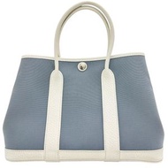 二手 HERMES Garden Party TPM 藍色 Lin 手提包，□R 印章（2014 年），帆布/皮革，藍/白皮革，女士。