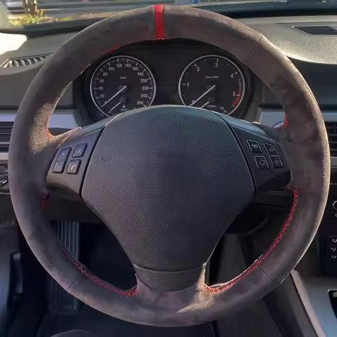 Car Steering Wheel Cover Hand-Stitched Black Genuine Leather Suede For BMW E90 E91(Touring) 320d 325