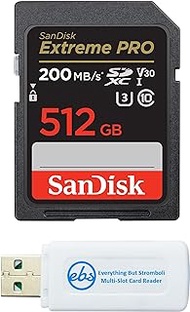 SanDisk SDXC Extreme Pro 512GB Memory Card Works with Panasonic Lumix DC-G9 II Mirrorless Camera (SDSDXXD-512G-GN4IN) U3 C10 V30 Bundle with (1) Everything But Stromboli MicroSD &amp; SD Card Reader