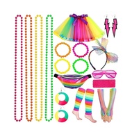 80s Party Necklace Headband Knee Pads Bracelets Eyewear Set Disco Dance Costume Accessories Chinese